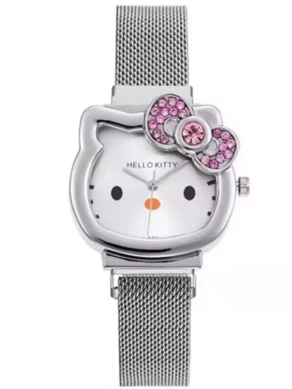 🎀NWT! STUNNING Hello Kitty Silver Watch with Pink Jeweled Bow-Collectible!🎀